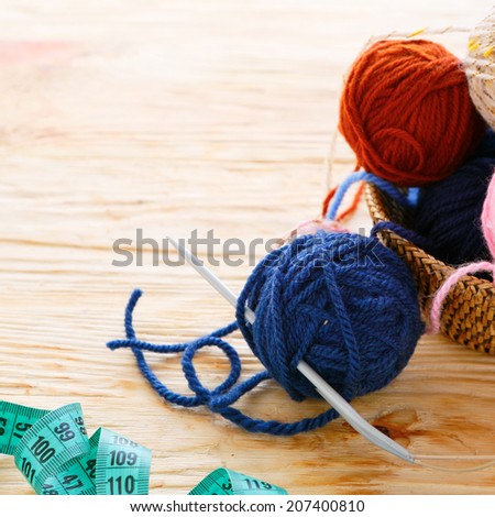 craft background with ball of yarn closeup