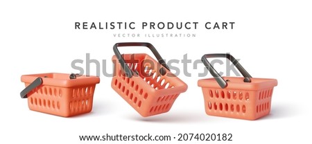 Set of 3d realistic red plastic shopping cart isolated on white background. Vector illustration Royalty-Free Stock Photo #2074020182