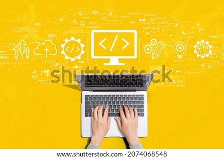 Web development concept with person using a laptop computer Royalty-Free Stock Photo #2074068548
