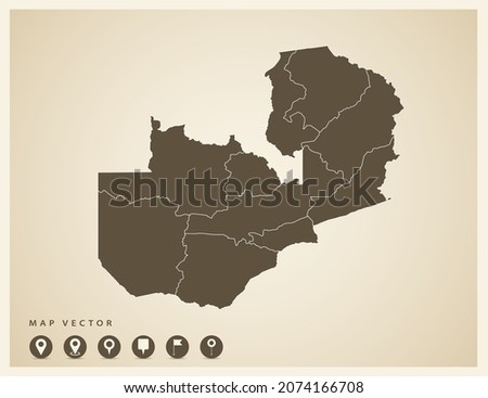 Vector vintage of Zambia map on old background.