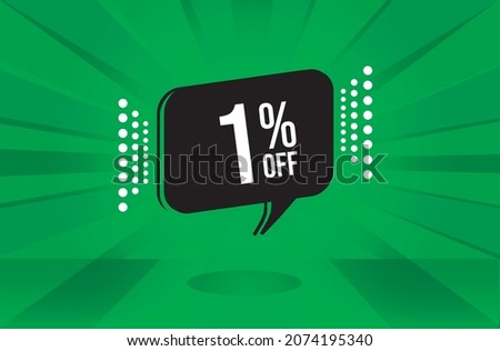 1 percent discount. Green banner with floating balloon for promotions and offers. Vector Illustration.