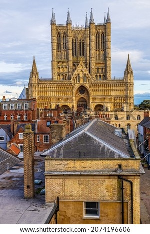 Lincolnshire is one of the most popular cities in the United Kingdom. Here a view from Lincoln Castle looking across the city, at Lincoln Cathedral, just before sunset, on a cold evening.