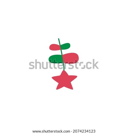 Cute doodle christmas toy red star. Vector design element for new year or christmas greeting cards, banners, flyers