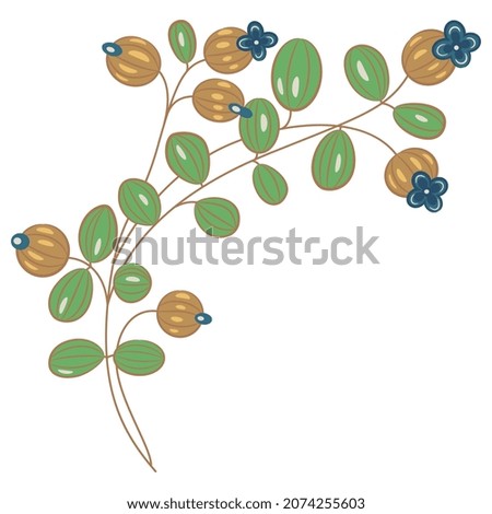 Blooming floral branch. Medieval folk motif. Isolated vector illustration.