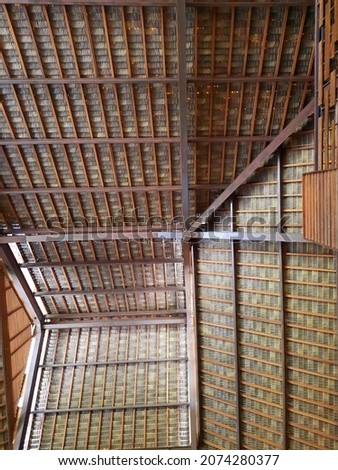 architecture. roof design. taken picture from bottom. they used coconut leaf for roof.