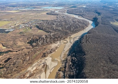 White river. The mouth of the river. Aerial photography.
