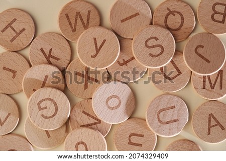 top view wooden block alphabets    