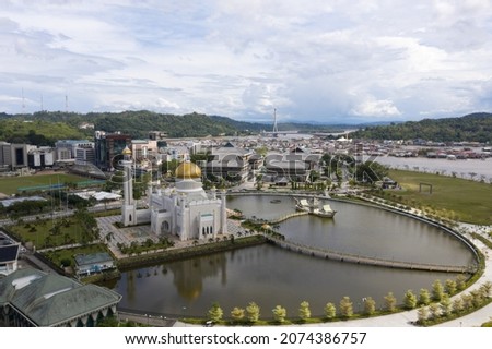 Aerial view of ‘Bandar Seri Begawan’ capital city of Brunei Darussalam. Royalty-Free Stock Photo #2074386757