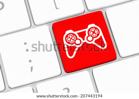 computer keyboard with  icon game pad