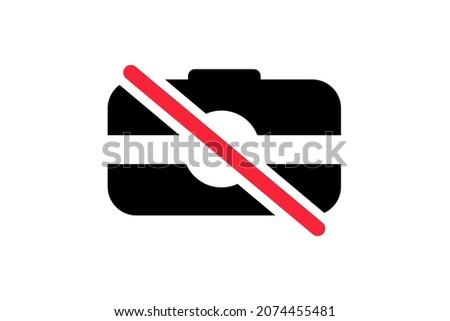 Photography is prohibited. You cannot take photographs. No photo. Black solid vector icon in a red crossed out circle. Black outline isolated on a white background.