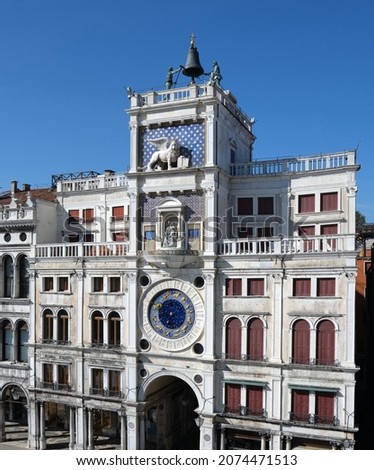 Venice architecture. Astronomical clock tower with zodiac signs on Piazza San Marco in Venice, Italy