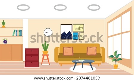 Living room cartoon interior design with furniture Free Vector
