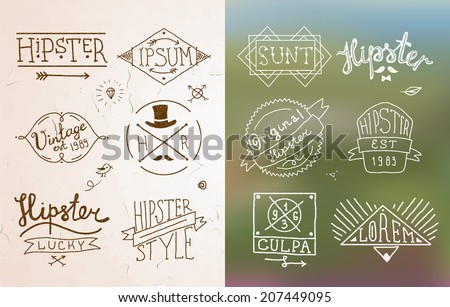 Hipster vintage design calligraphic badge label and emblem in sketch style vector illustration