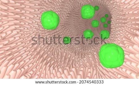 Villi in the Intestinal probiotic green bacteria Human health care gut flora people microbiome 3d render