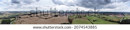 Panoramic image from above on the edge of the village of Bodicote near the centre of Banbury in Oxfordshire england