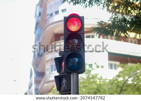 Red traffic lights in the streets of Spain Royalty-Free Stock Photo #2074547782