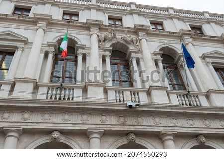 Perspective view of the facade of the library building in Bergamo's Citta Alta
