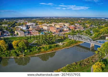 Aerial View of Grand Forks, North Dakota in Autumn Royalty-Free Stock Photo #2074557931