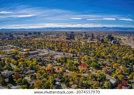 Aerial View of Aurora, Colorado in Autumn Royalty-Free Stock Photo #2074557970
