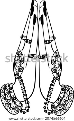  INDIAN WEDDING SYMBOL WOMEN HAND WELCOMING VECTOR LINE ART CLIP ART VECTOR ILLUSTRATION BLACK AND WHITE CILIP ART