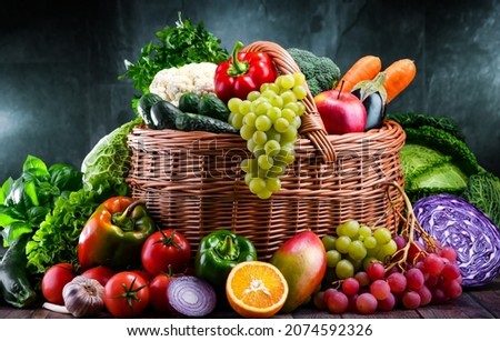 Composition with assorted organic vegetables and fruits. Royalty-Free Stock Photo #2074592326