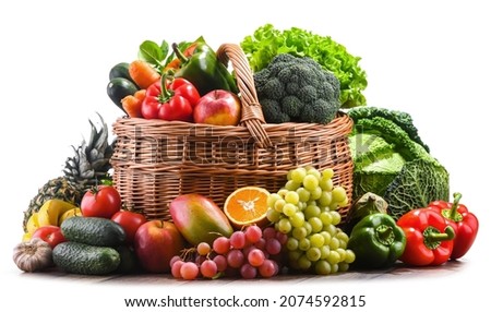 Composition with assorted organic vegetables and fruits. Royalty-Free Stock Photo #2074592815