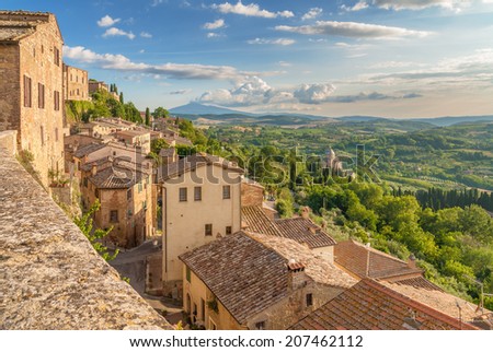 Landscape of the Tuscany seen from the walls of Montepulciano, Italy Royalty-Free Stock Photo #207462112