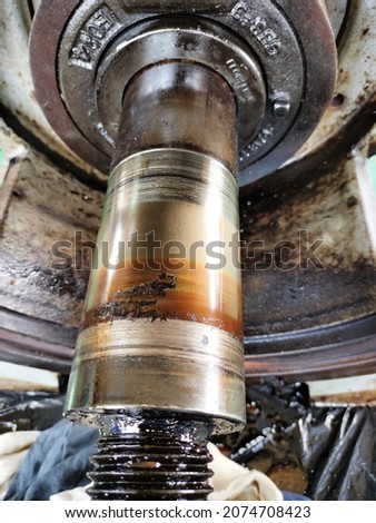 Riau, Indonesia : Oct 2021 centrifugal pump which is under repair on the damaged mechanical seal and it can also be seen that the shaft has scratches when operating Royalty-Free Stock Photo #2074708423