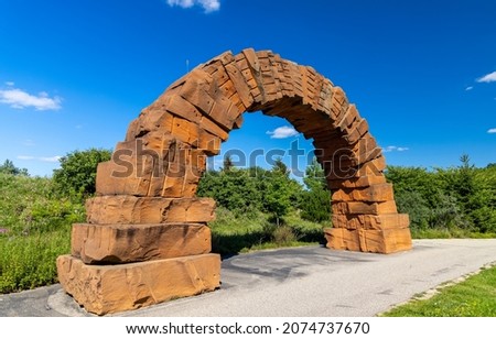 Stone arch at Fredrick Meijer gardens in Grand Rapids, Michigan Royalty-Free Stock Photo #2074737670