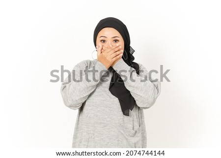 Covering mouth Beautiful Asian Woman Wearing Hijab Isolated On White Background