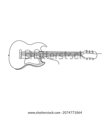 continuous line for guitar, musical instrument, guitar isolated on white background