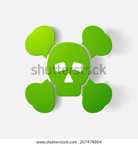 Paper clipped sticker: symbol poison skull and crossbones. Isolated illustration icon