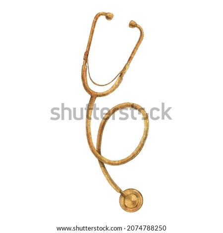 Beautiful stock clip art illustration with hand drawn watercolor doctor retro stethoscope.