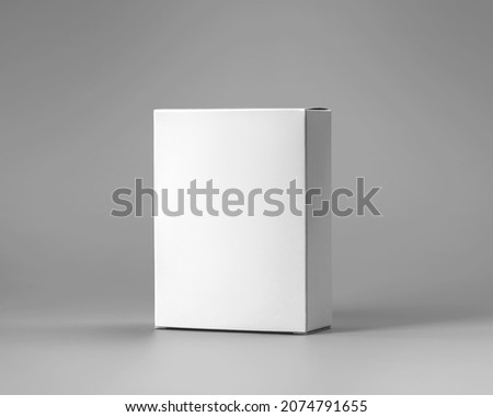 White cardboard box mockup for design presentation, container isolated on gray background. Packaging template for perfume, branded product, advertising in the beauty industry, pharmacy.Place for label Royalty-Free Stock Photo #2074791655