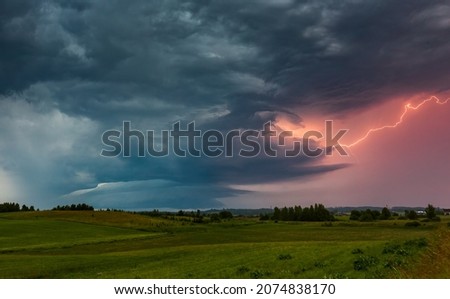 Thunder lightning storm clouds with lot of ligtning bolts