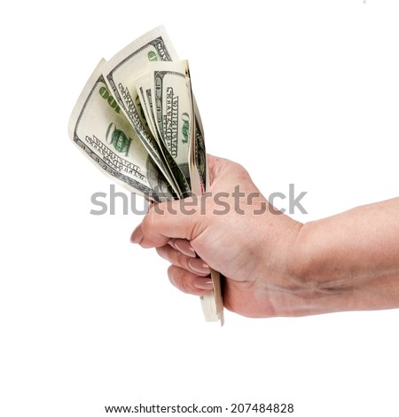 Money in the hand (Hand with money, Hand holding Banknotes) Royalty-Free Stock Photo #207484828