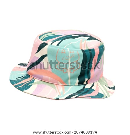 homemade bucket hat. with natural dyes, made of stretchy and comfortable cotton fabric. with tropical pictures