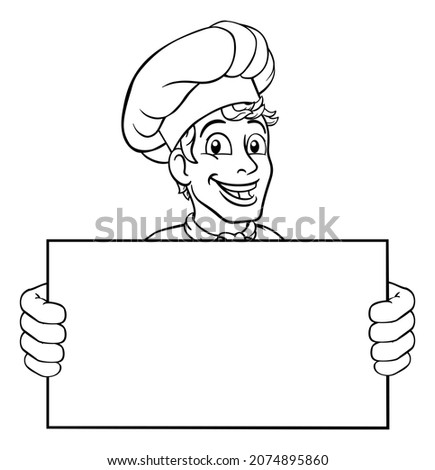 A chef cook or baker holding a sign board with copyspace cartoon