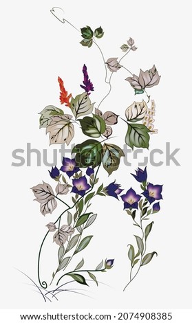 water color leaves with flower motif stock illustration design