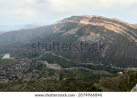 View of the surrounding area of Gunib village. Valley of the Karakaisu river, Dagestan, Russia.