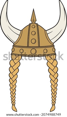 Viking helmet with braids color vector illustration Royalty-Free Stock Photo #2074988749