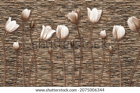 3d Wallpaper Stone Background With Beautiful Flower Royalty-Free Stock Photo #2075006344