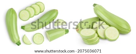 zucchini or marrow isolated on white background with clipping path and full depth of field. Set or collection. Royalty-Free Stock Photo #2075036071
