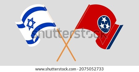 Crossed and waving flags of Israel and The State of Tennessee. Vector illustration