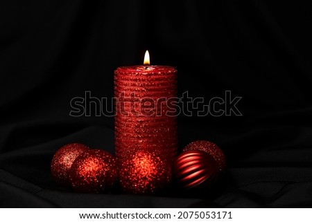 Christmas decoration candle and xmas toys. New Year and Christmas background