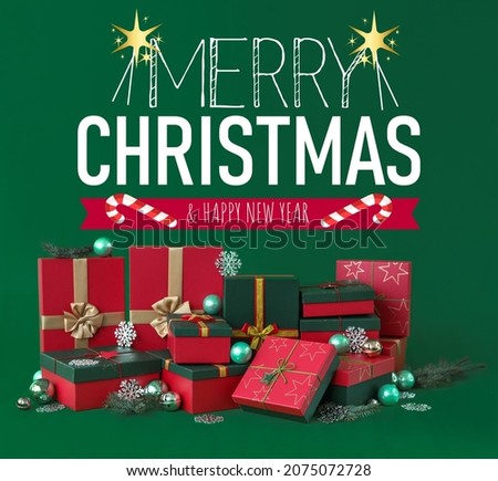Beautiful greeting card for Merry Christmas and Happy New Year celebration with gifts