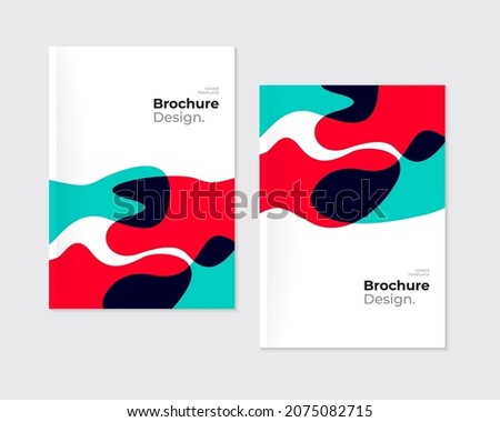 Colorful brochure, leaflet template set. Blue and red shapes on white background.