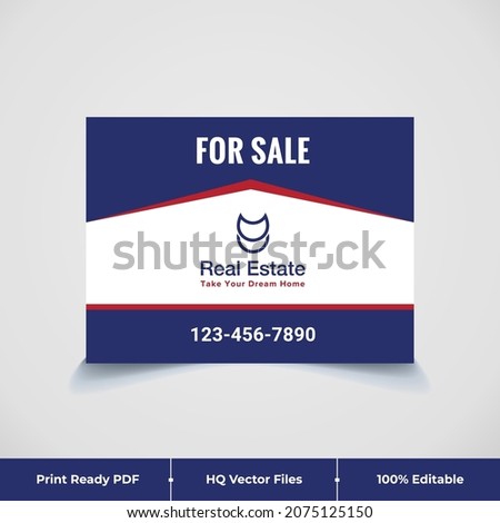 Abstract real estate yard sign and vector yard card signage blue color