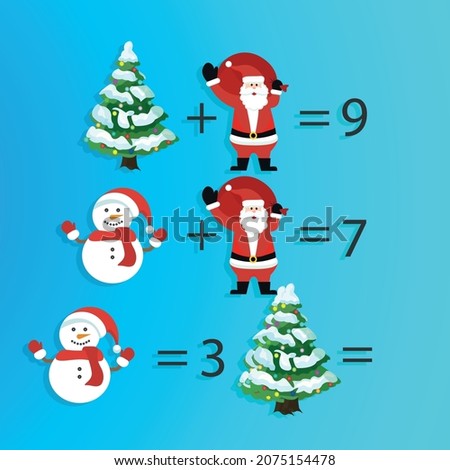 New Year's riddle. Christmas puzzle. Mathematical counting game for children and adults. Vector