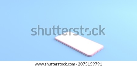 3D rendering of mockups pink Smartphone white screen on blue floor, Pink Mobile phone lay down on the ground. Smartphone white screen can be used for commercial advertising,Isolated on blue background